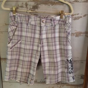 Fox Women's Plaid Shorts in Purple and Cream Technical Apparel Sz Small